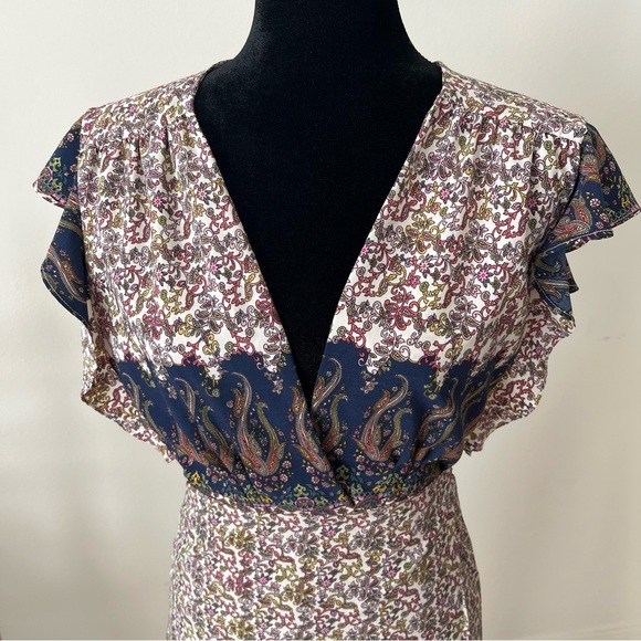 EUC MISA Los Angeles Carolina Floral Spring Flowy Cap Sleeve Maxi Wrap Dress SzM - Picture 2 of 15
